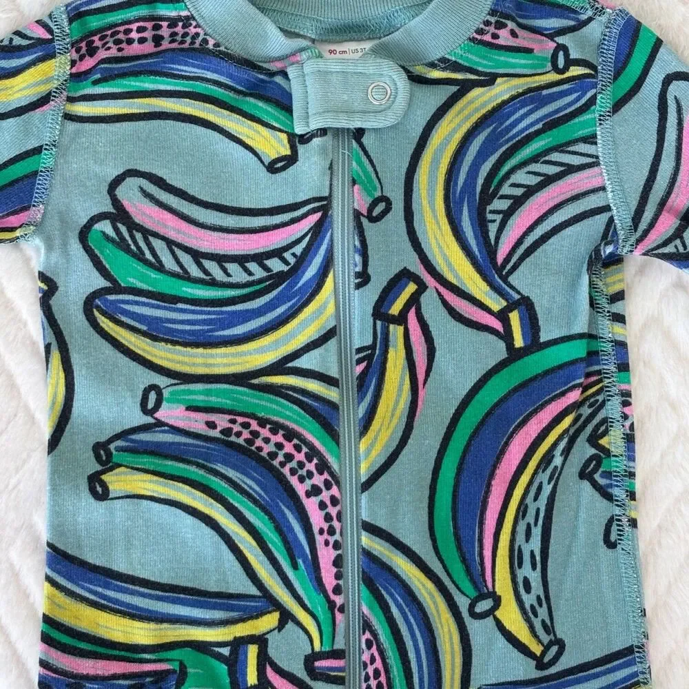Hanna Andersson Girls 3T 90cm Rainbow Banana Print Organic Cotton Zip Pajamas